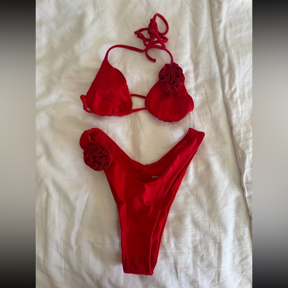 Red Bikini Set with Floral Appliqué